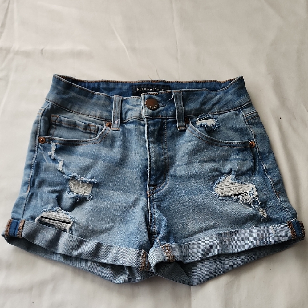 Women's Aeropostale Distressed High Waisted Stretch Denim Shorts